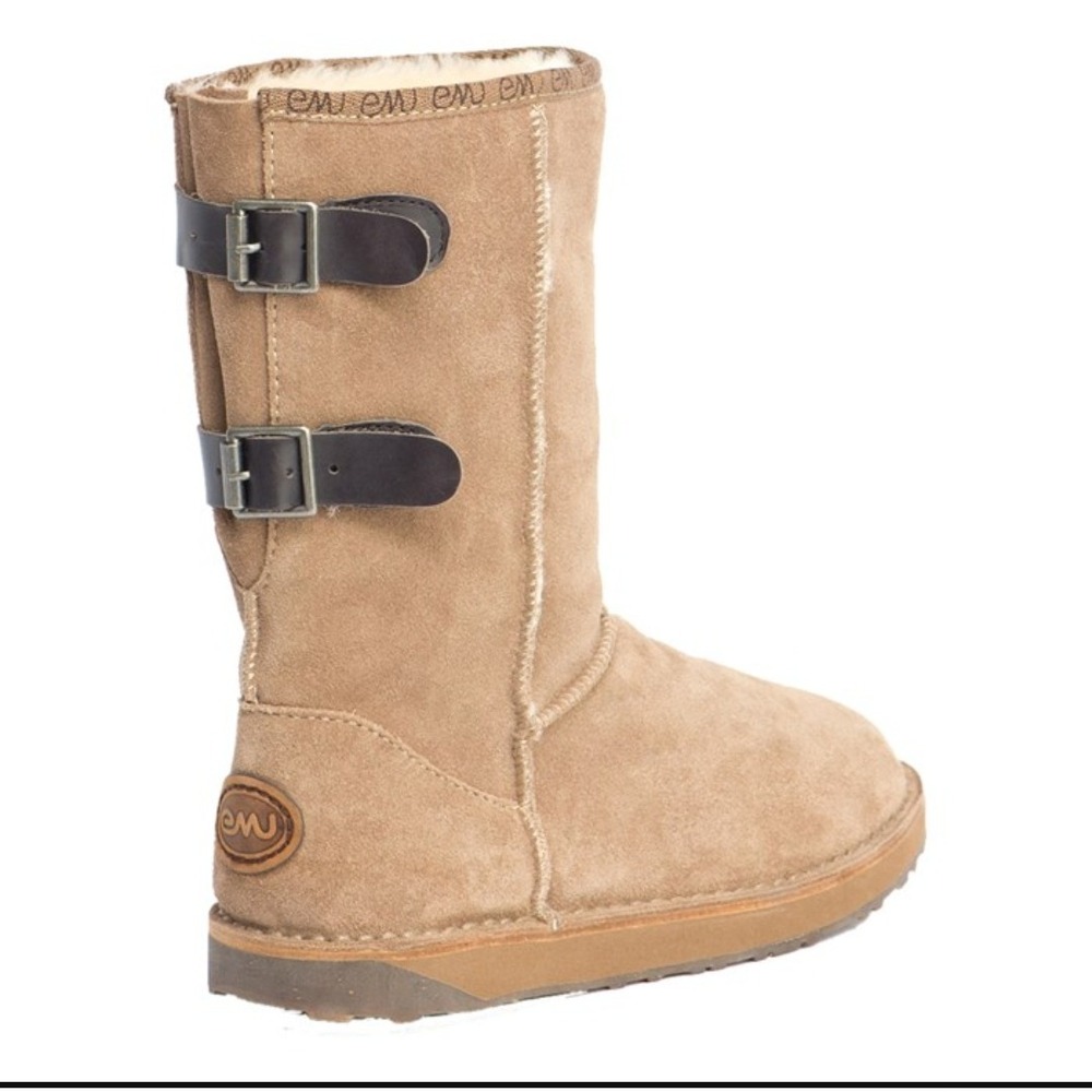 EMU Australia Darlington Boots Tan Suede Sheepskin Buckle Winter‎ Size 7